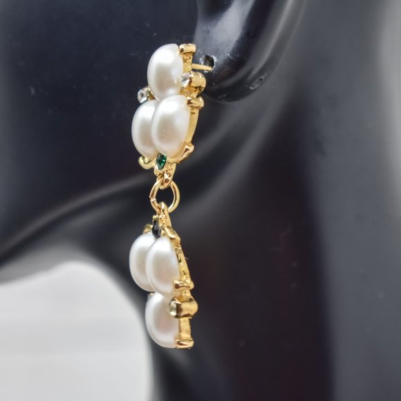 1.75" Drop Dangle Pearl Green/Dark Stone Earrings - Picture 10 of 13